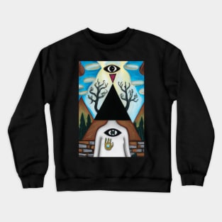 Surrealist painting like digital art of As Above so Below with occult symbolism and All Seeing Eye Crewneck Sweatshirt